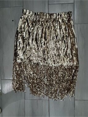 Gold Sequin Fringe Skirt